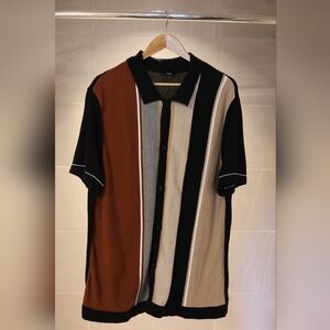 Express Charcoal and Black Knit Button Up Knit Polo Top